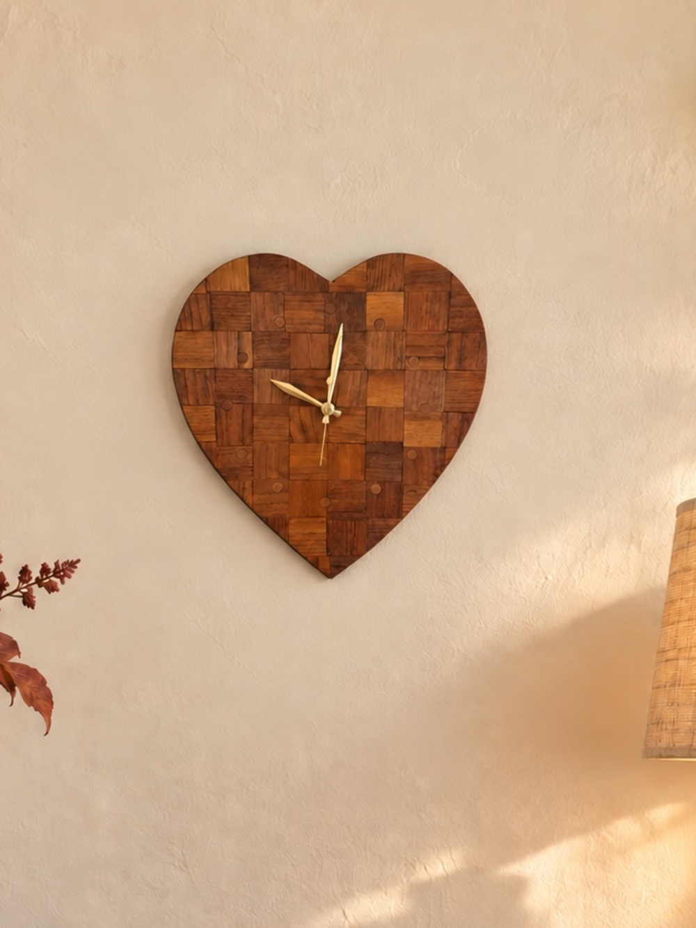 Heart-Shaped Wood Patchwork Wall Clock